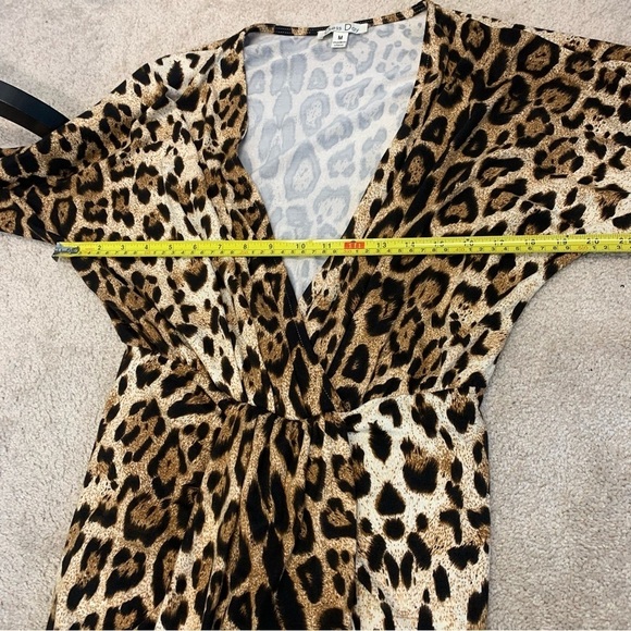 V Neck brown tan Leopard animal Print Asymmetrical maxi wrap Dress Sz M - Picture 15 of 17